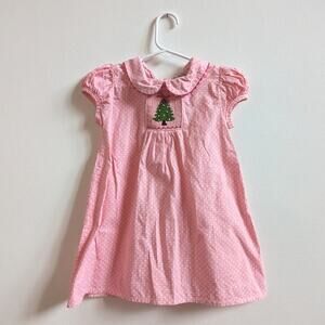 Smocked Or Not Dress Girls Sz 2T Pink Polka Dot Christmas Tree Boutique